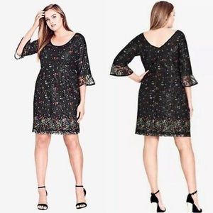 City Chic Black Lace Floral Fields Dress, 14